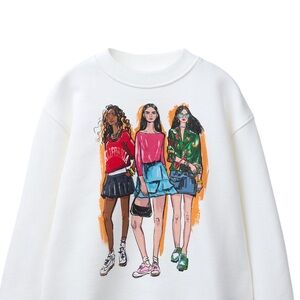 Zara Kids White Sweater with Fashion Print